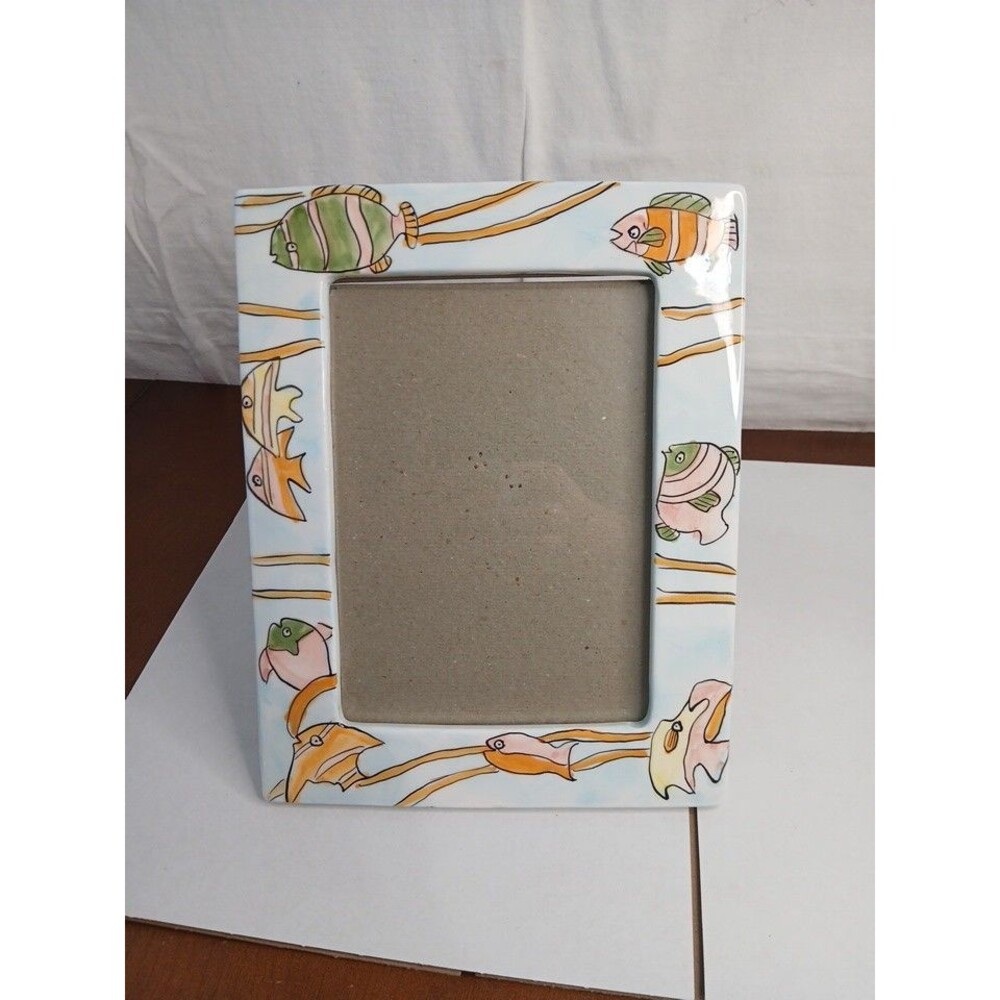 Picture Frame Art Trim Hand Painted Fish Retro Decor For 5x7" Nautical Ceramic